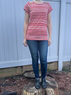 Lowrys Farm Striped Tee with Gold Sequin Shoulder detail